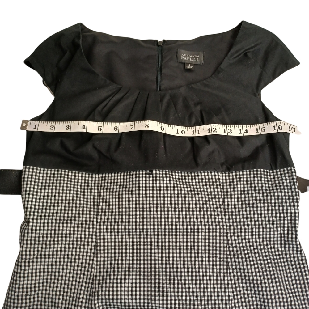 ADRIANNA PAPELL Black White Gingham Plaid Print Cap Sleeve Midi Dress 8 Medium - Picture 5 of 7